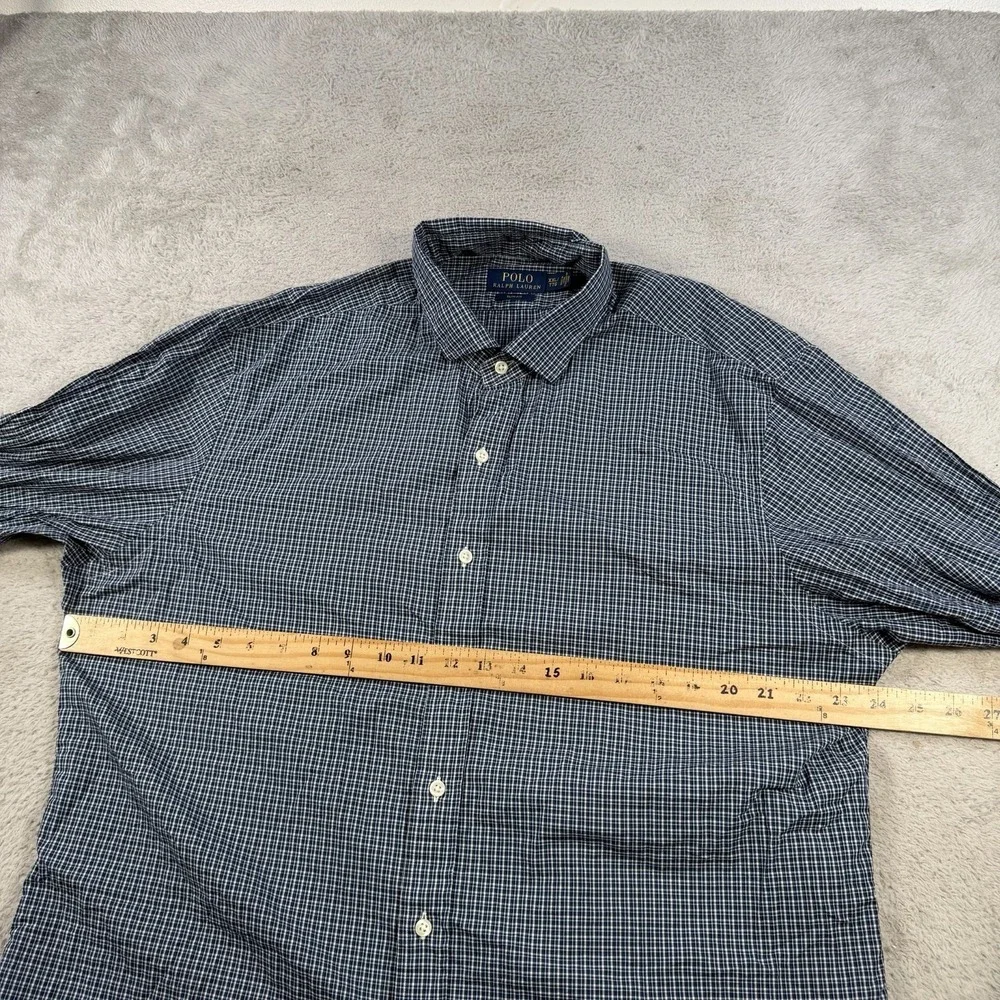 Polo Ralph Lauren Shirt Men 2XL Blue Plaid Slim Fit Long Sleeve Button Up Cotton